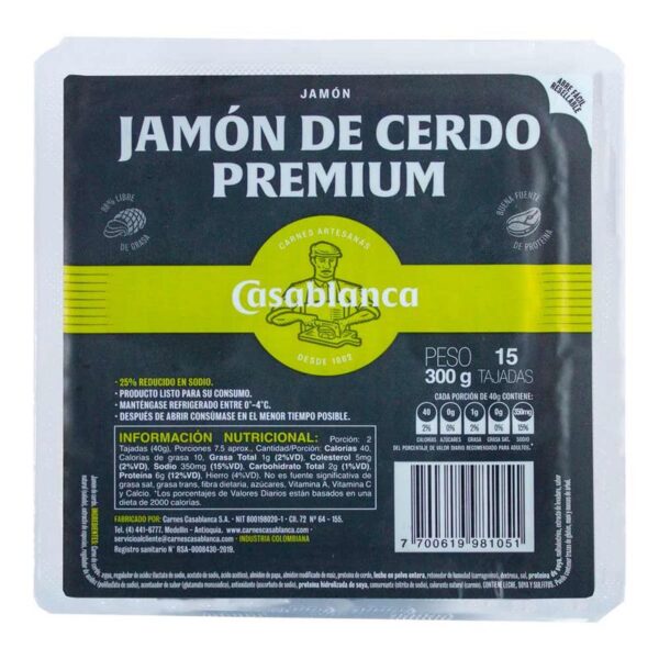 Jamón de cerdo Casablanca premium 15 tajadas x300g