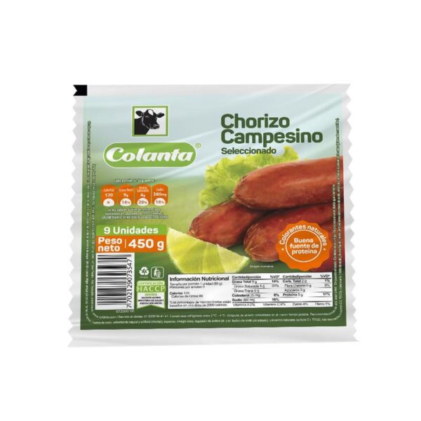 Chorizo campesino Colanta x9und x450g