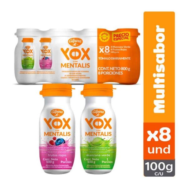 Alimento lácteo Yox Mentalis surtido x8und x100g c-u