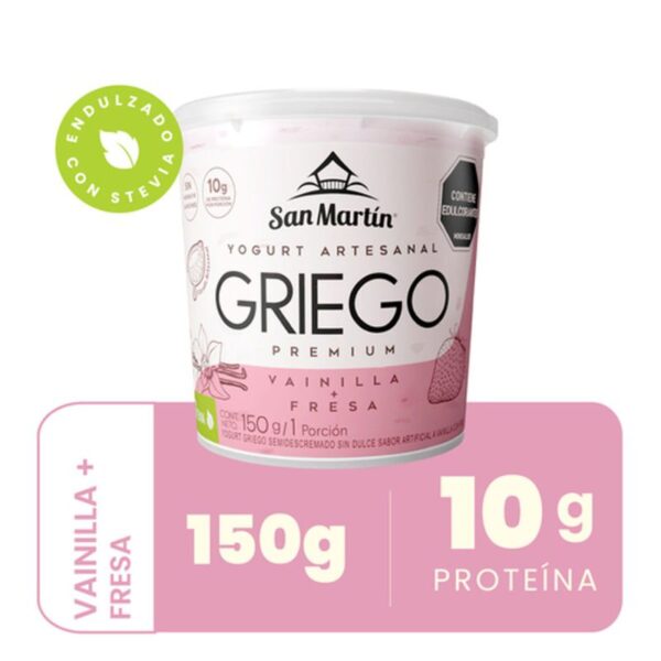 Yogurt griego San Martin Premium vainilla y fresa x150g