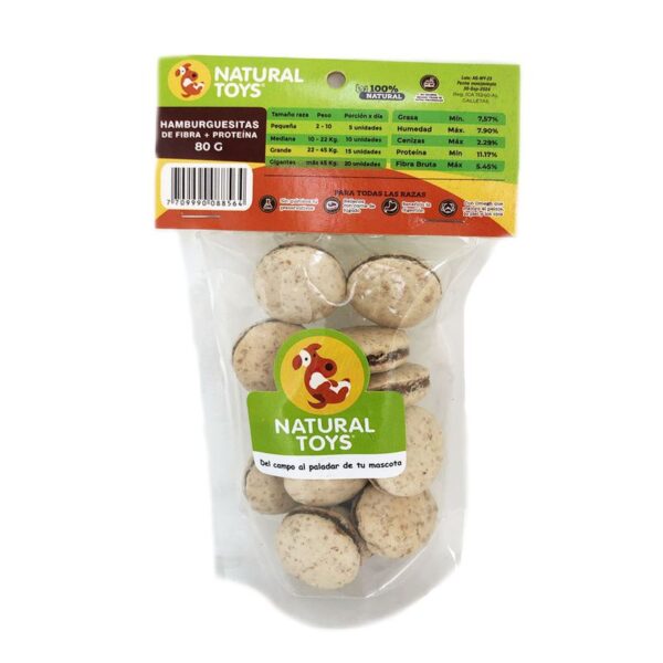 Snack Para Perro Natural Toys Hamburguesitas Fibra + Proteína x80g