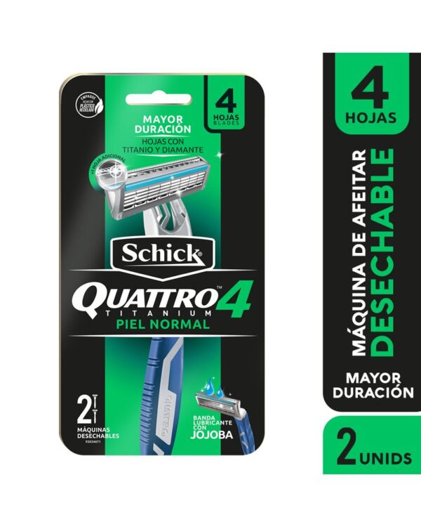 Máquina De Afeitar Schick Quattro Desechable Piel Normal X2 Unds