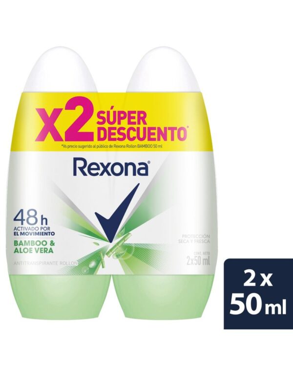 Desodorante Rexona Roll On Bambú 50 Ml X2 Unds