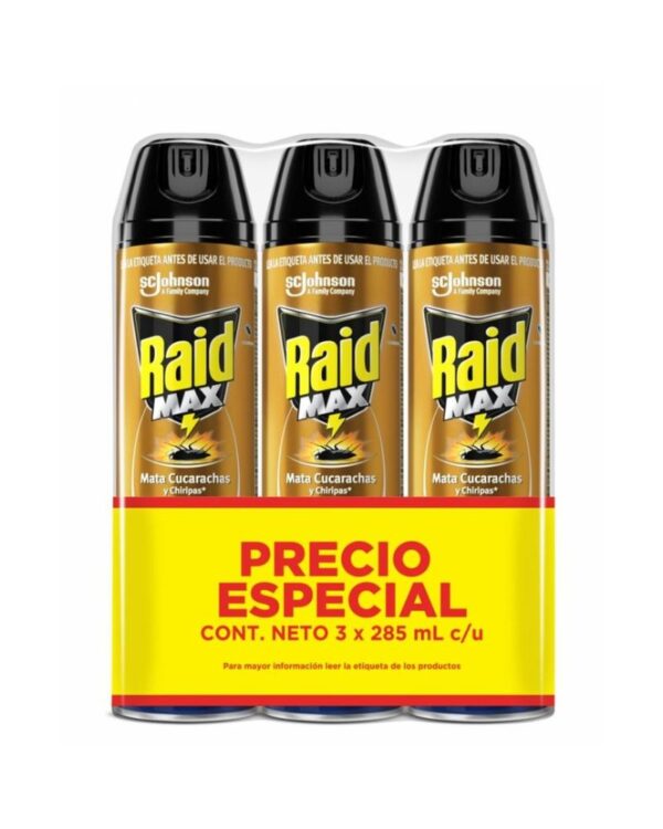 Insecticida Raid Aerosol Mata Cucarachas 3 Pack 855ml