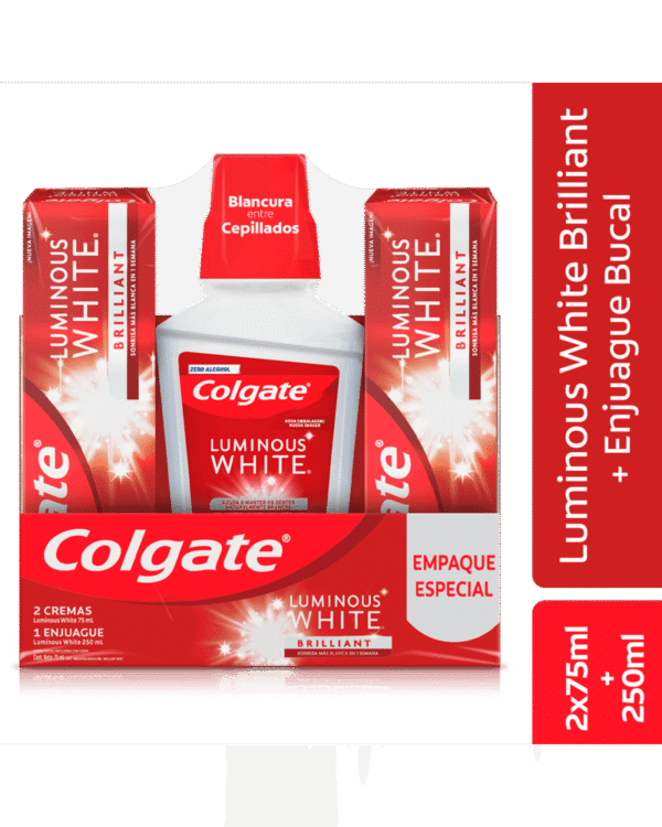 Crema Dental Colgate Blanqueadora Luminous White Brilliant 75 Ml X2 Unds + Enjuague