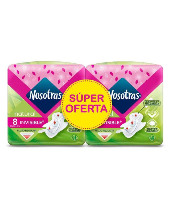 Toalla Higiénica Nosotras Natural Invisible X8 Unds X2 Paquetes
