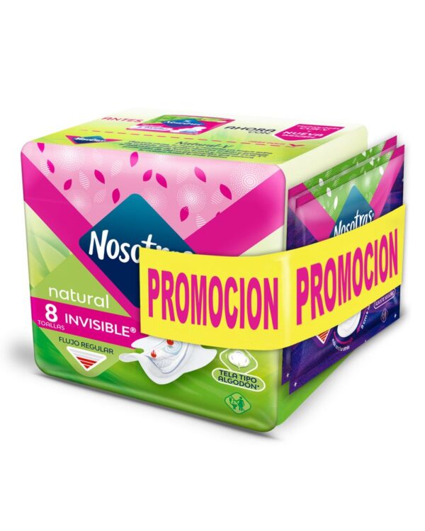 Toalla Higiénica Nosotras Natural Invisible X8 Unds + Toalla X2 Unds