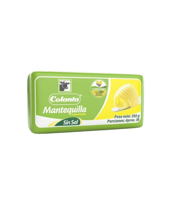 Mantequilla Colanta Sin Sal Barra 250 G