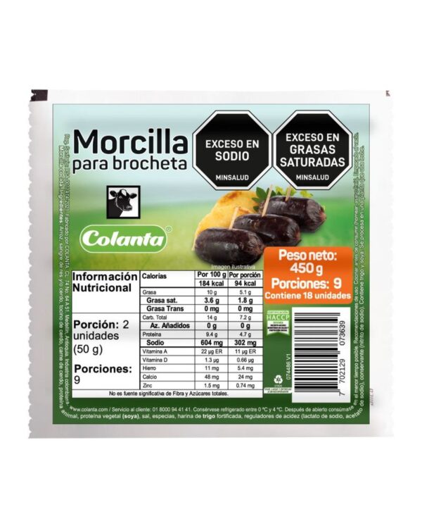 Morcilla Colanta Para Brocheta 450 G X18 Unds