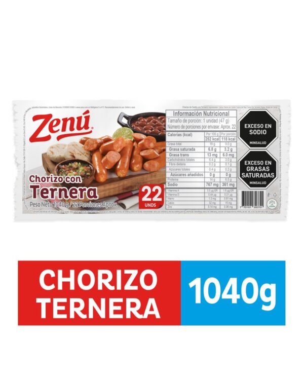 Chorizo Con Ternera Zenú 1040 G X22 Unds