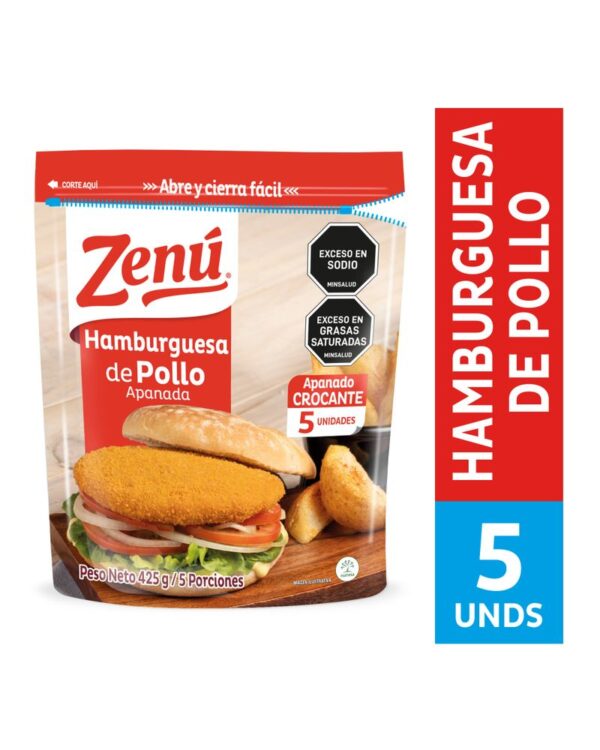 Hamburguesa Pollo Zenú Apanada 425 G X5 Unds