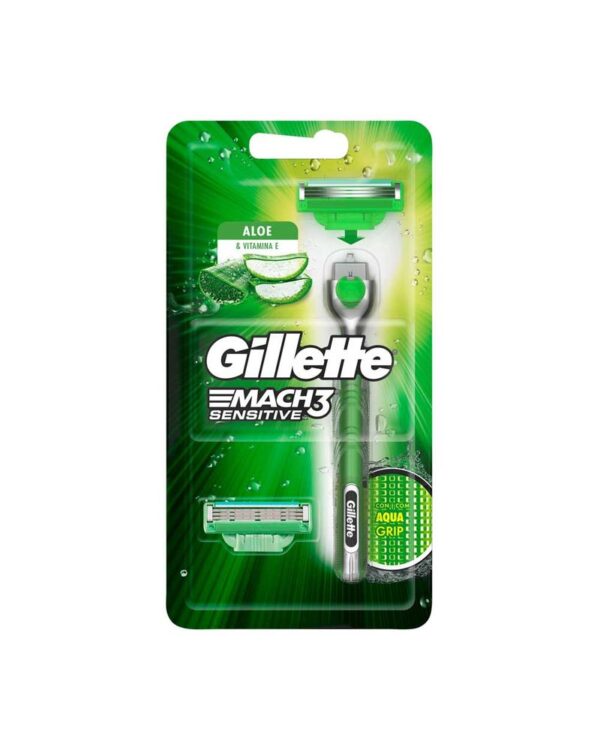 Afeitadora Gillette Mach3 Sensitive Aquagrip Recargable + 2 Repuestos