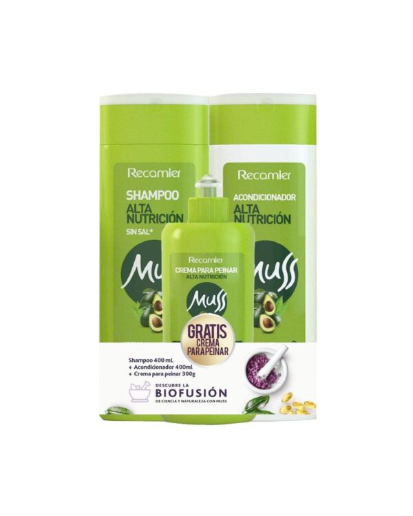 Shampoo Muss Alta Nutrición 400 Ml + Acondicionador 400 Ml + Gratis Crema