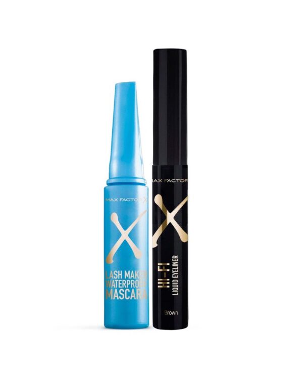 Promocion Pestañina Lash Maker Max Factor Tono Negro Waterproof + Delineador Hi Fi Max Factor Tono Negro