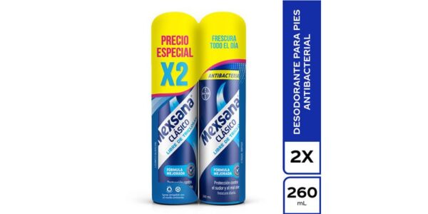 Desodorante Para Pies Clasico Spray Proteccion Y Frescura 260 Ml X2 Unds  Mexsana
