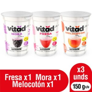 Yogurt Bebida De Sabor Mora Fresa Melocoton 150g X3 Unidades  Vitad